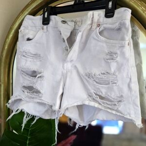 FREE PEOPLE White Distressed Cut Off Shorts